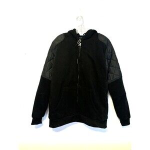 Blue Gear men's Sherpa lined full zip black jacket quilted sleeves with hoodie L